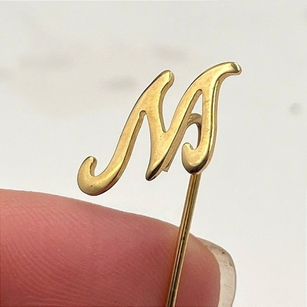 Vintage Gold Tone Stick Pin Letter Initial "M" Monogram Lapel Pin Minimalist 90s